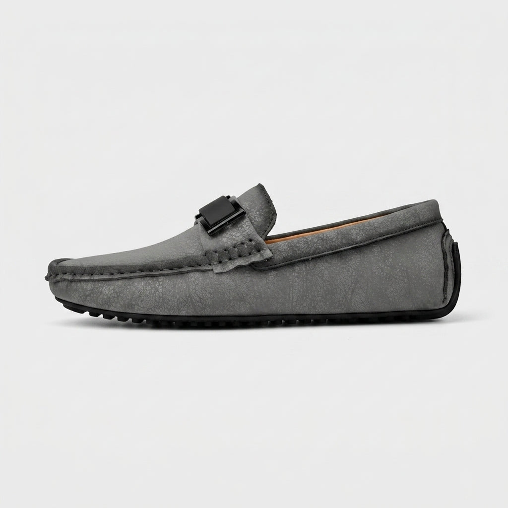 Men's Loafers Slip-On Buckle Detail Textured Suede Ridged Sole
