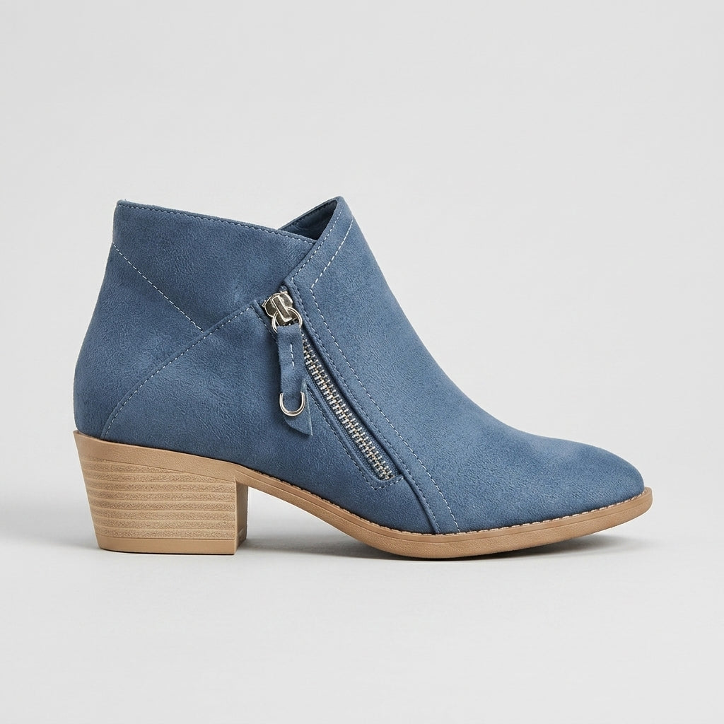Women's Suede Ankle Boots - Round Toe Block Heel