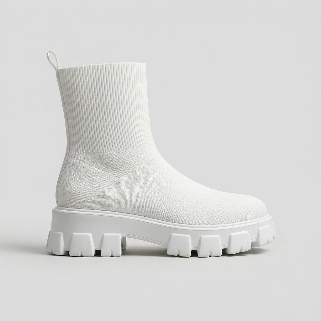 Women's Platform Boots Ankle Sock-Fit Chunky Lug Sole
