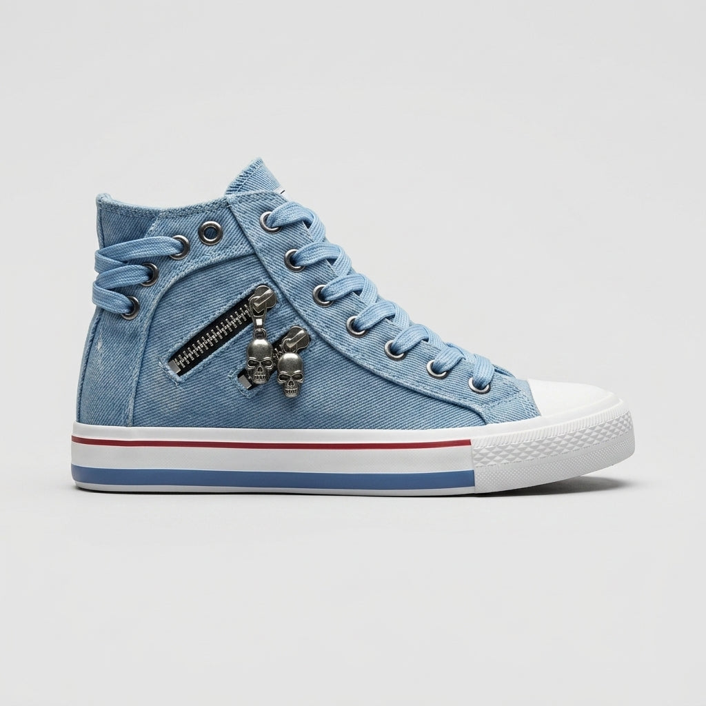 Women's Denim High-Top Sneakers - Cap Toe Lace-Up