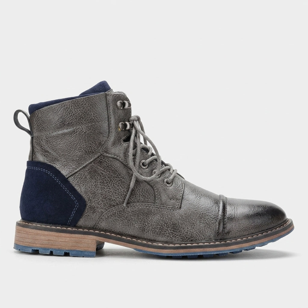 Men's Boots - Ankle Lace-Up Cap Toe Zip Side Low Heel