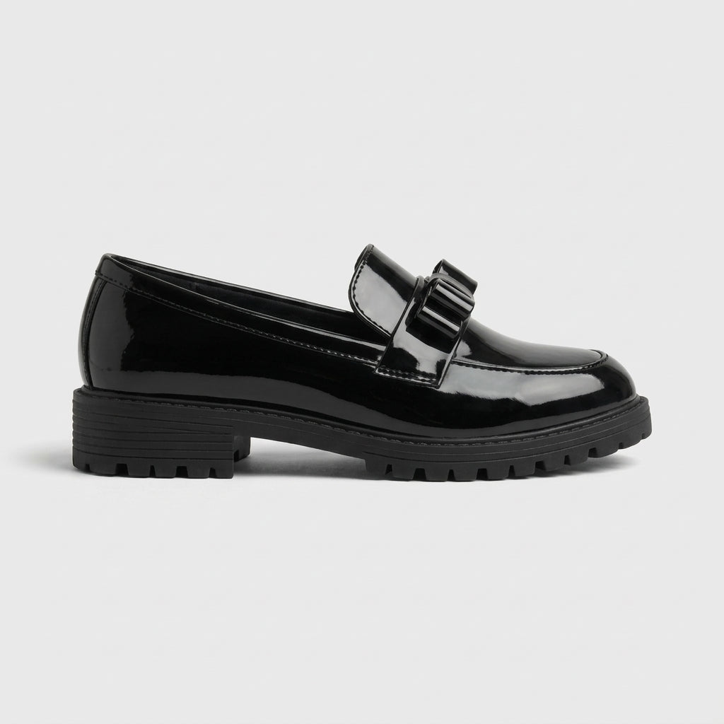 Women's Loafers - Patent Leather - Bow Detail - Chunky Lug Sole
