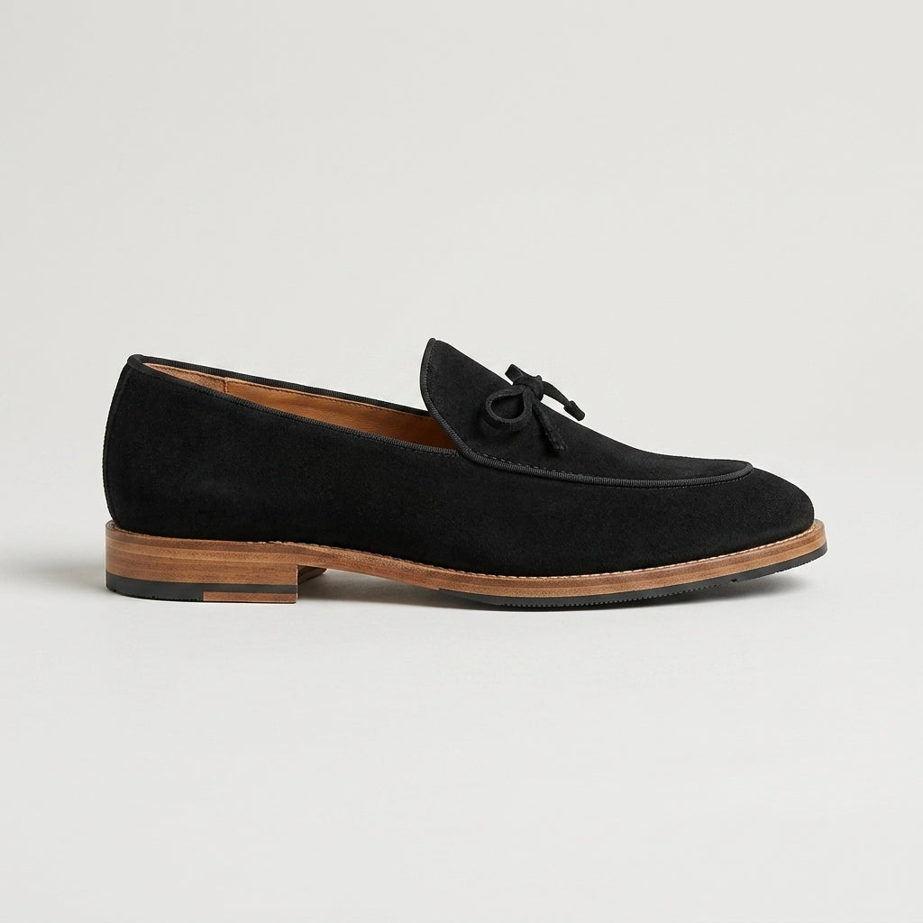 Men's Loafers Suede-Textured Bow Detail Almond Toe Slip-On
