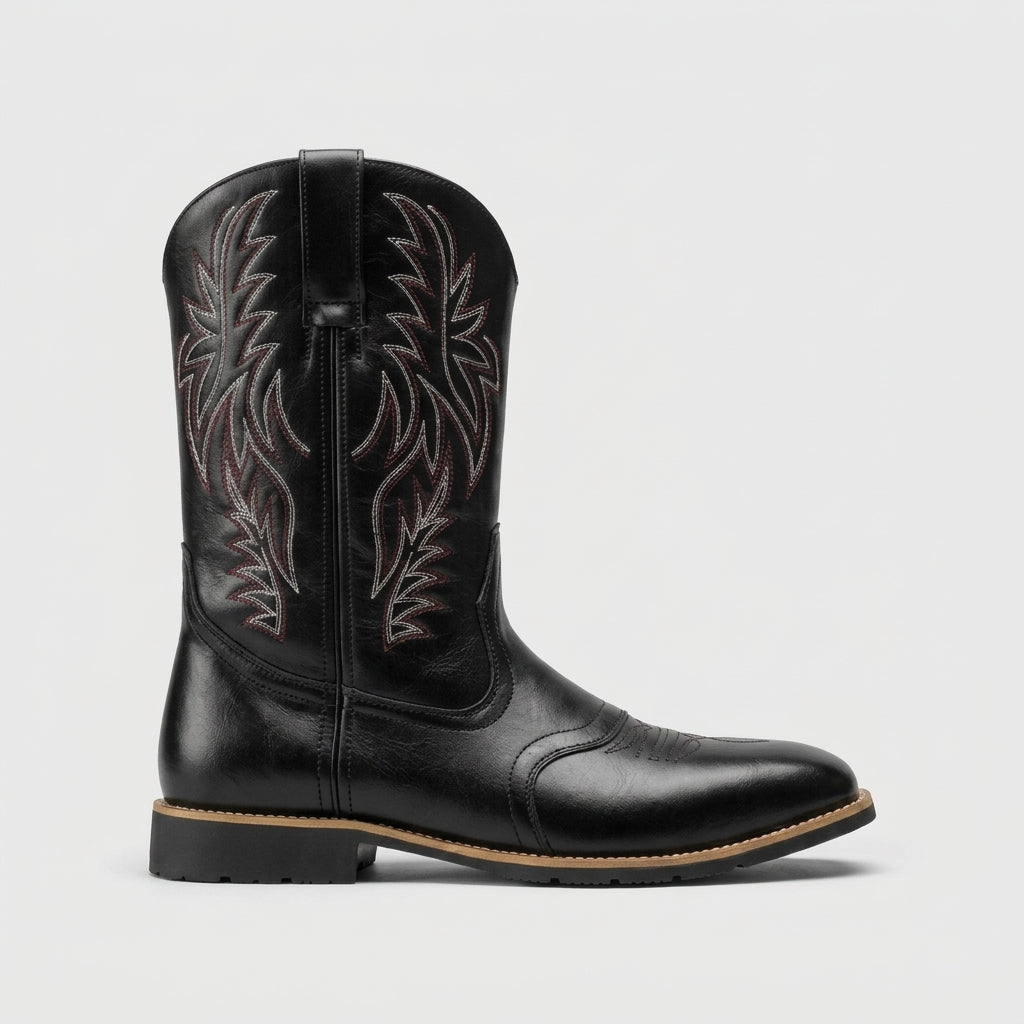 Men's Western Cowboy Boots - Embroidered Shaft - Pull-On