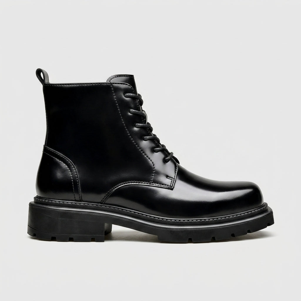 Men's Ankle Boots Lace-Up Glossy Patent Leather Platform Sole