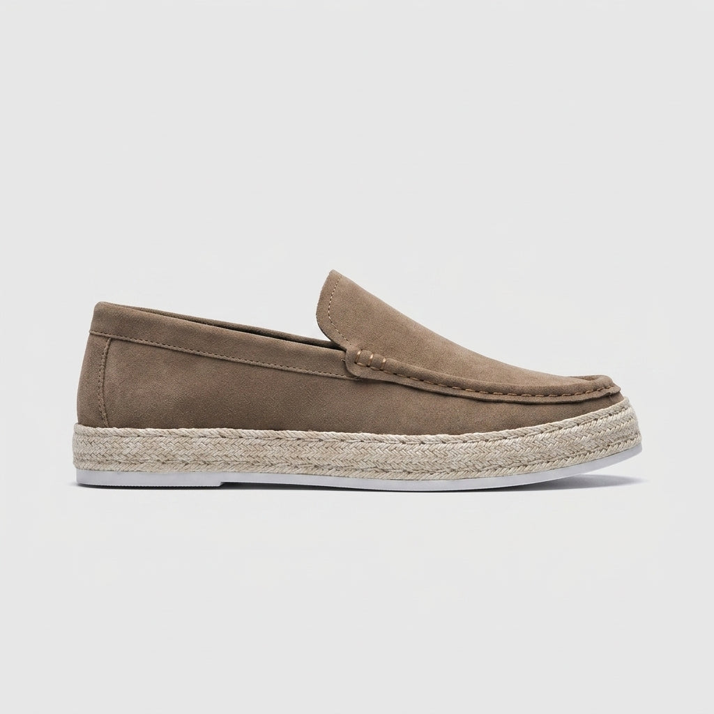 Men's Slip-On Loafers - Suede-Effect - Espadrille Sole - Moc Toe
