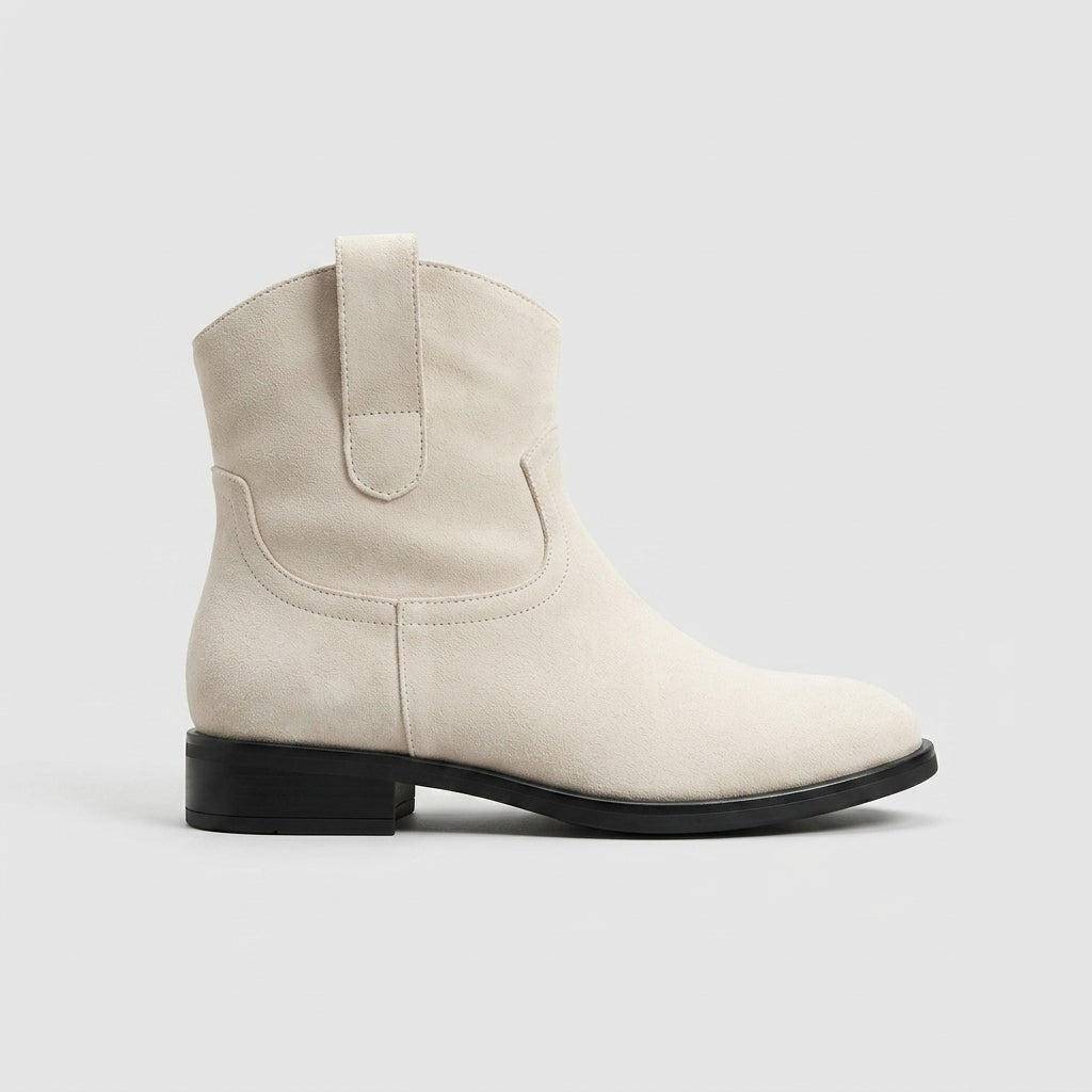 Women's Ankle Boots - Suede - Block Heel - Side Zip - Mid Calf