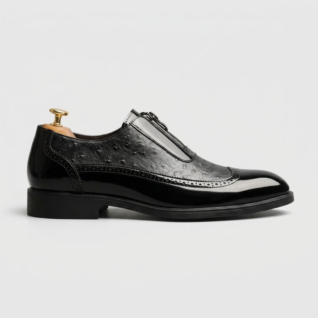 Men's Derby Shoes - Slip-On - Patent Leather - Textured Upper