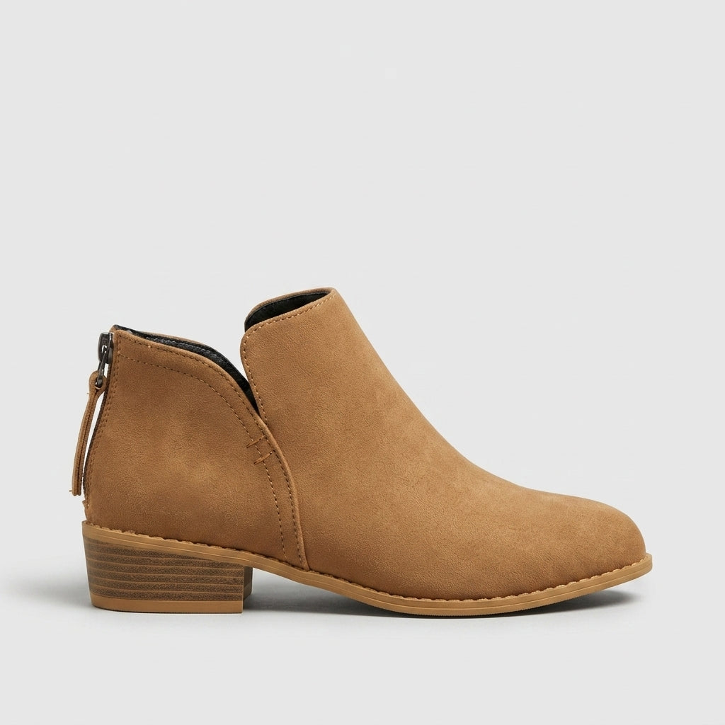 Women's Ankle Boots Side Entry Low Block Heel Almond Toe
