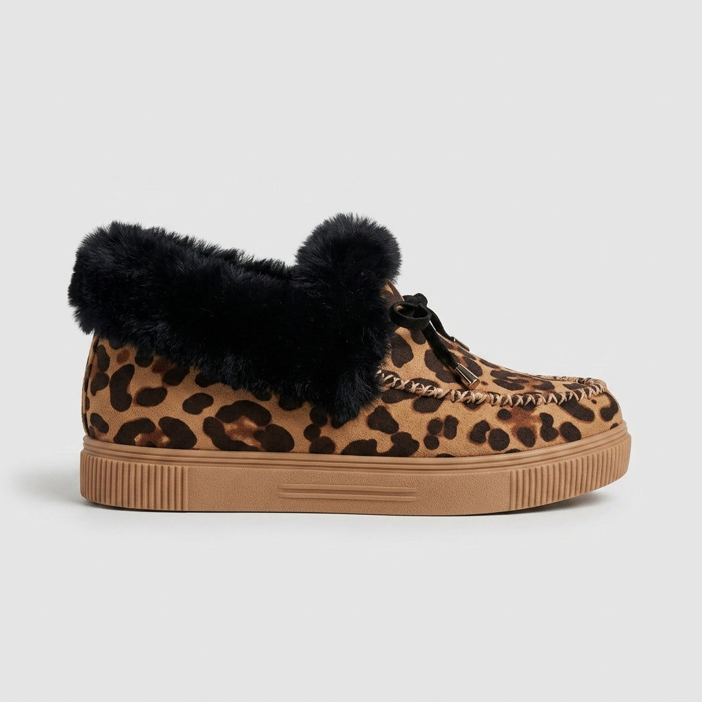 Women's Fur-Trim Platform Moccasins - Round Toe Bow
