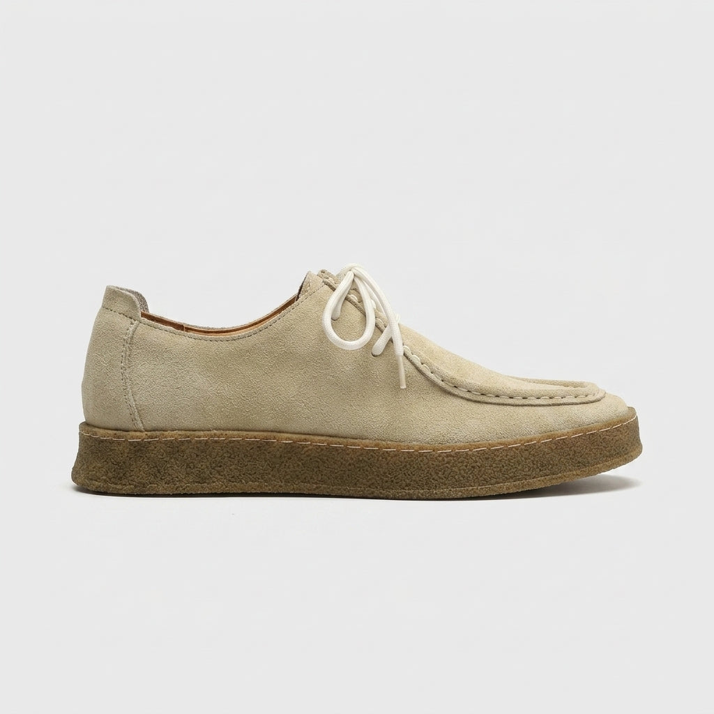 Men's Suede Lace-Up Moc Toe Shoes - Crepe Sole - Flat