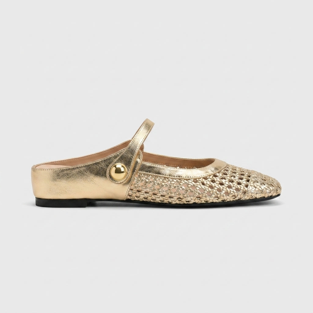 Women's Flats Mary Jane Mule - Woven Mesh - Square Toe - Flat Sole
