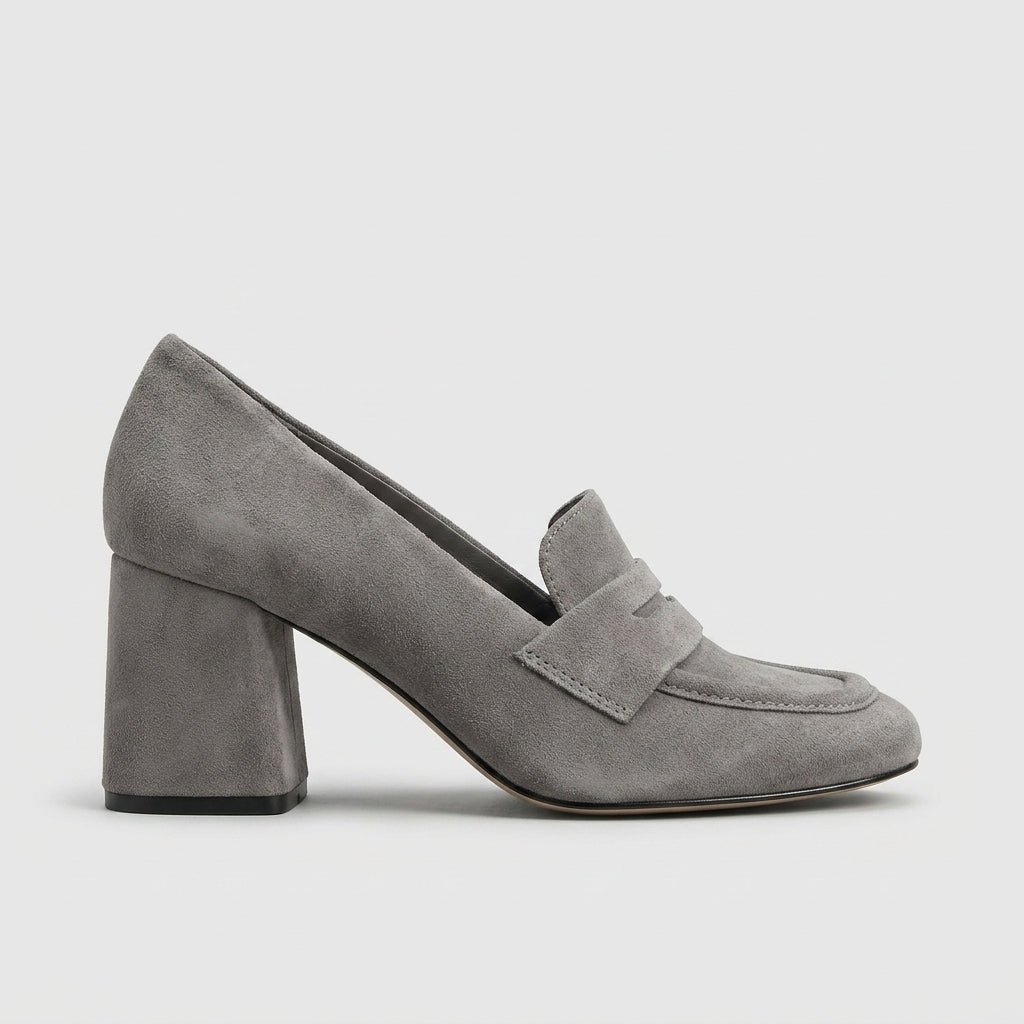 Women's Block Heels Penny Loafers - Mid Block Heel - Almond Toe