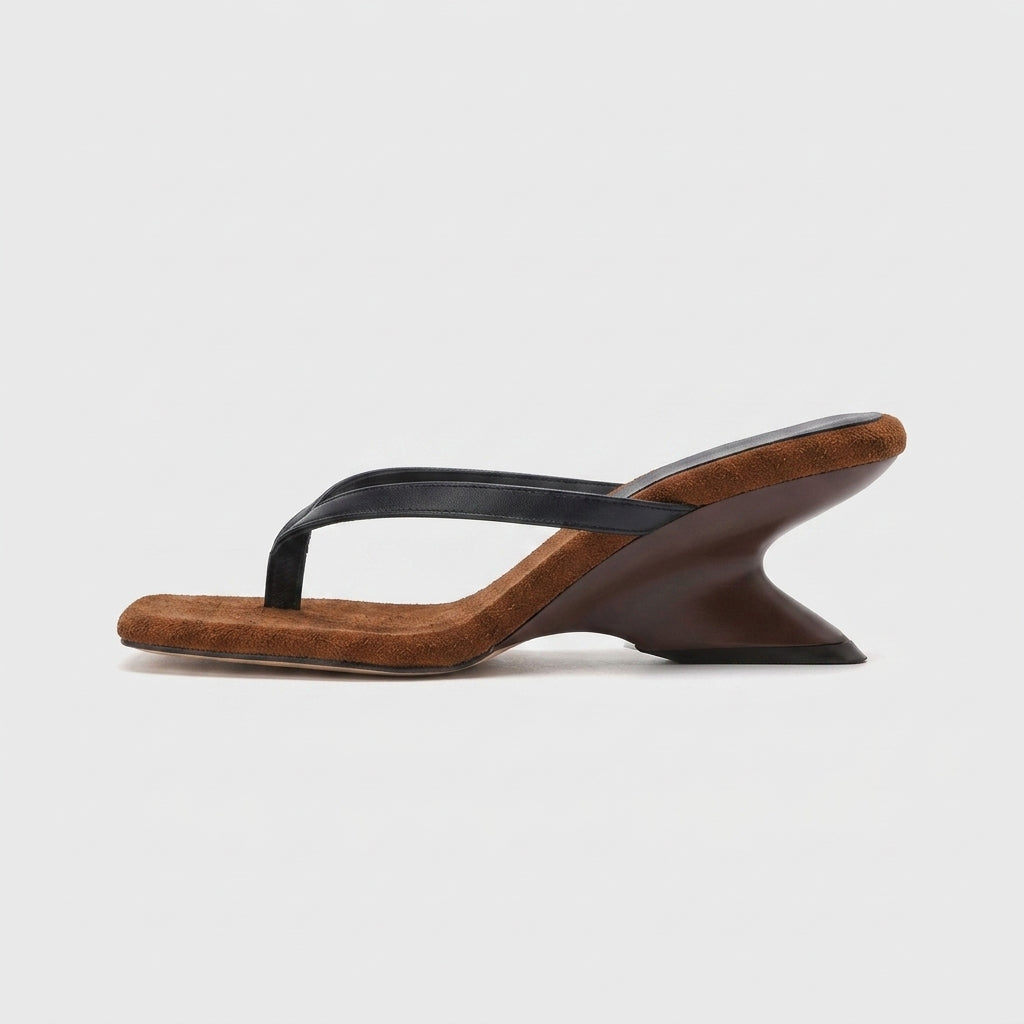 Women's Thong Sandals - Square Toe Sculpted Heel