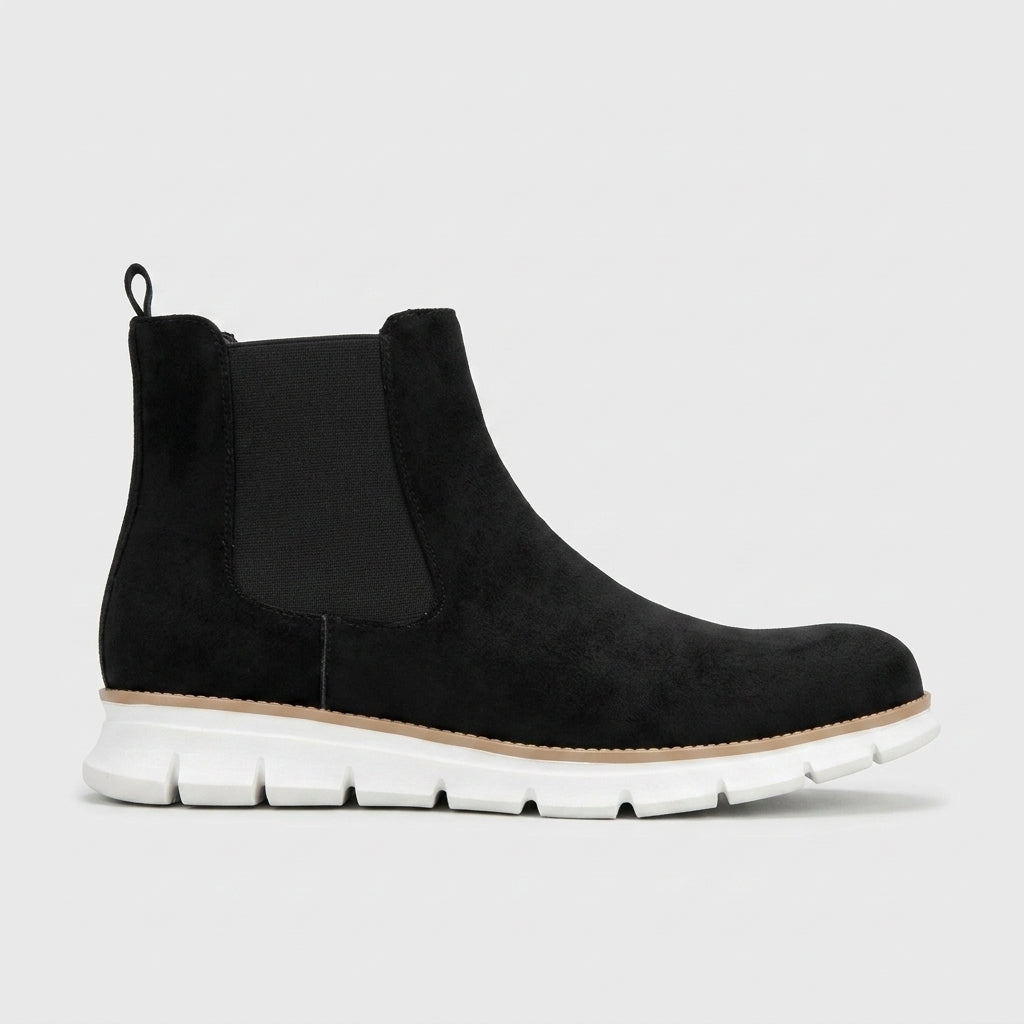 Men's Chelsea Boots Suede Ankle Round Toe Chunky Sole Pull Tab