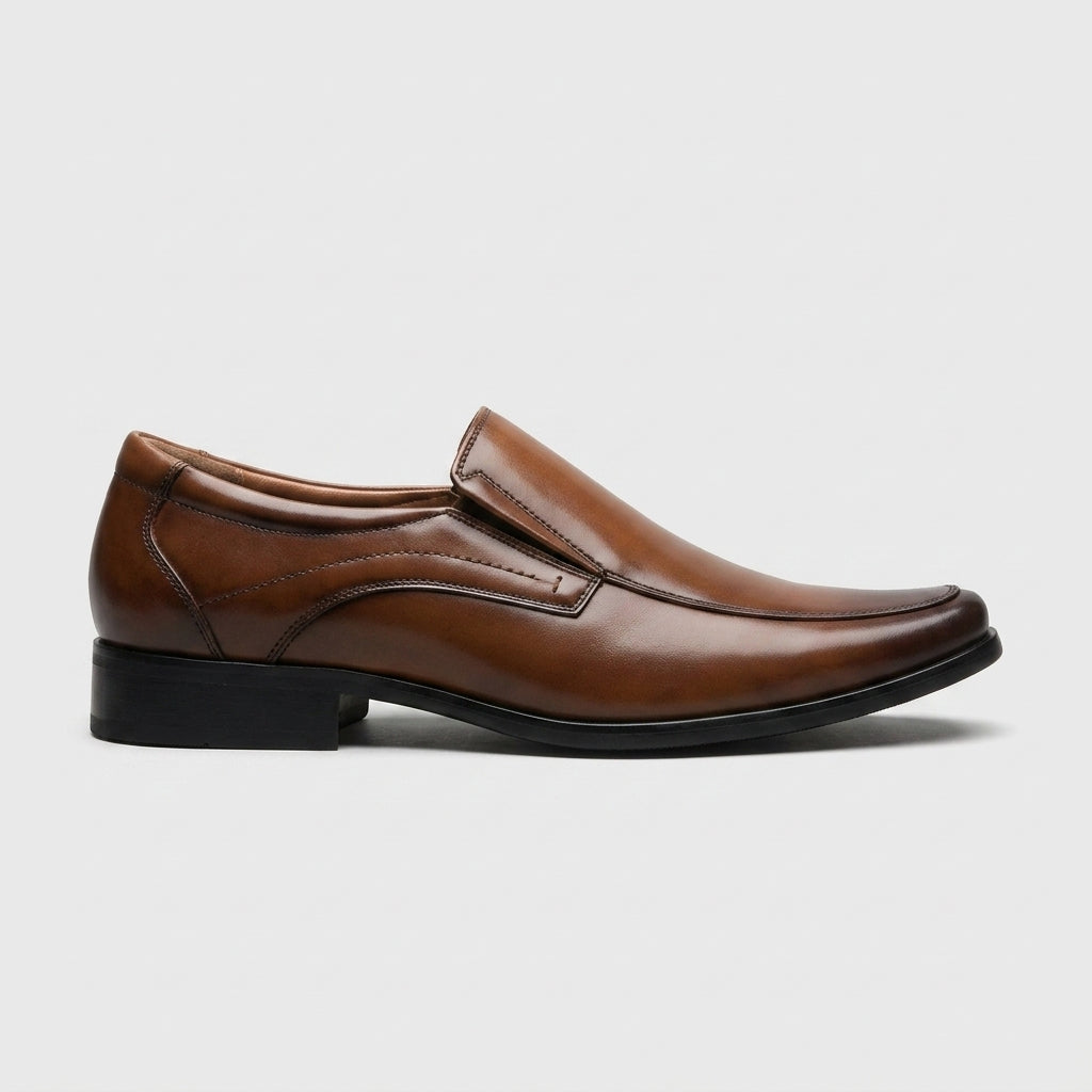 Men's Loafers Square Toe Slip-On Leather Low Block Heel