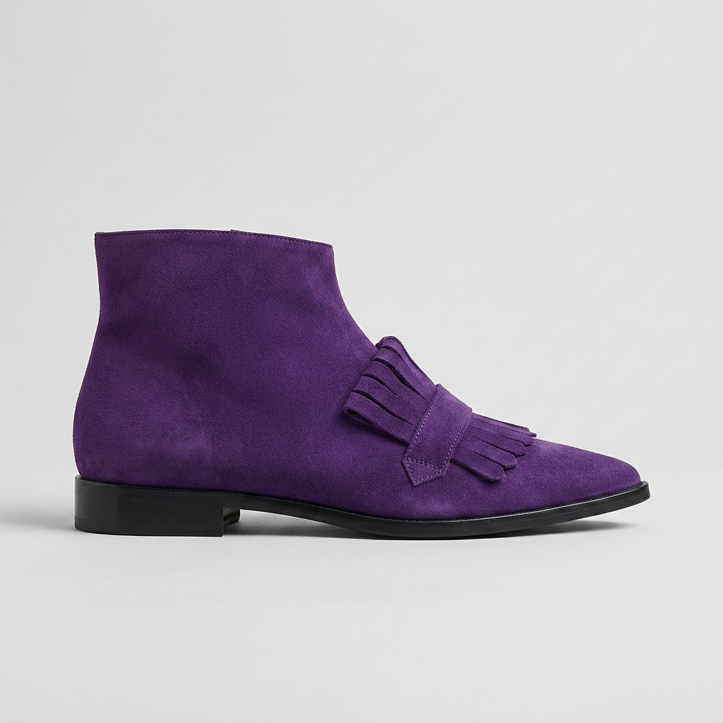 Women's Ankle Boots - Pointed Toe - Fringe Detail - Block Heels