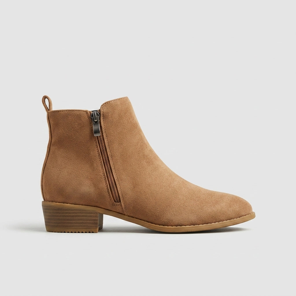 Women's Ankle Boots Suede-Effect Side-Zip Low Block Heel