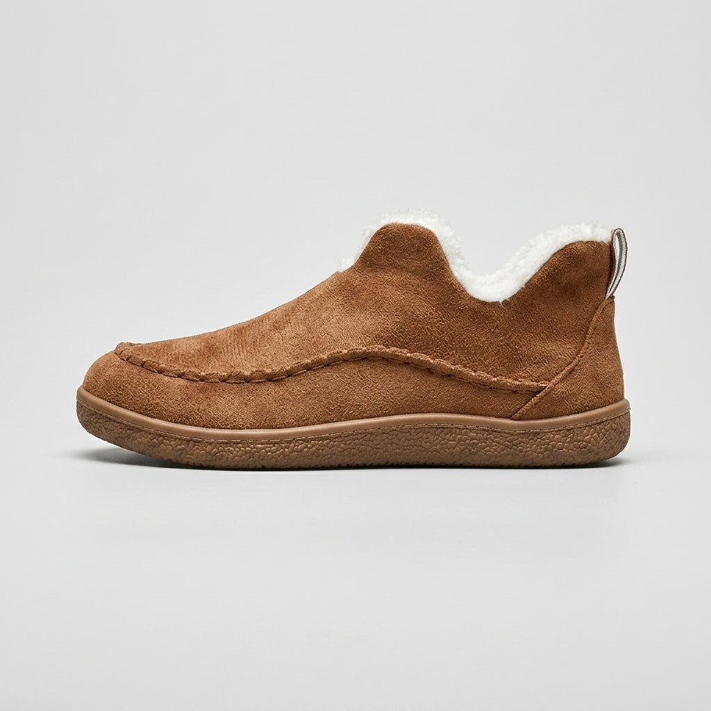 Women's Suede Shearling-Lined Slippers - Round Toe
