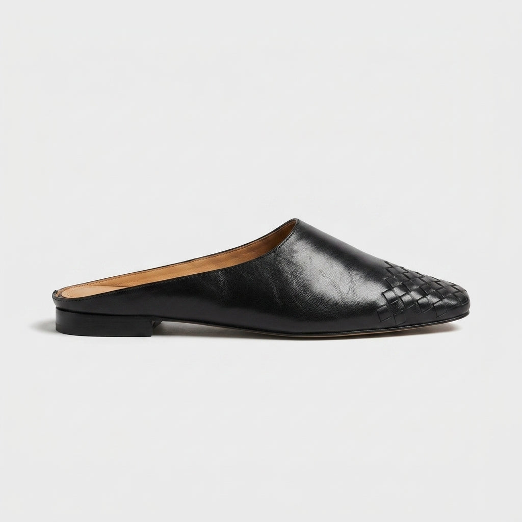 Women's Woven Leather Mules - Square Toe Block Heel