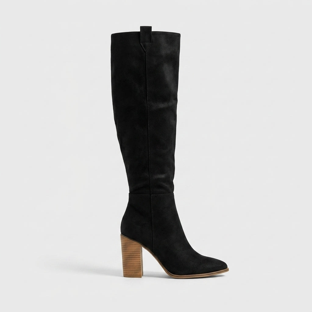 Women's Suede Knee High Boots - Pointed Toe Block Heel