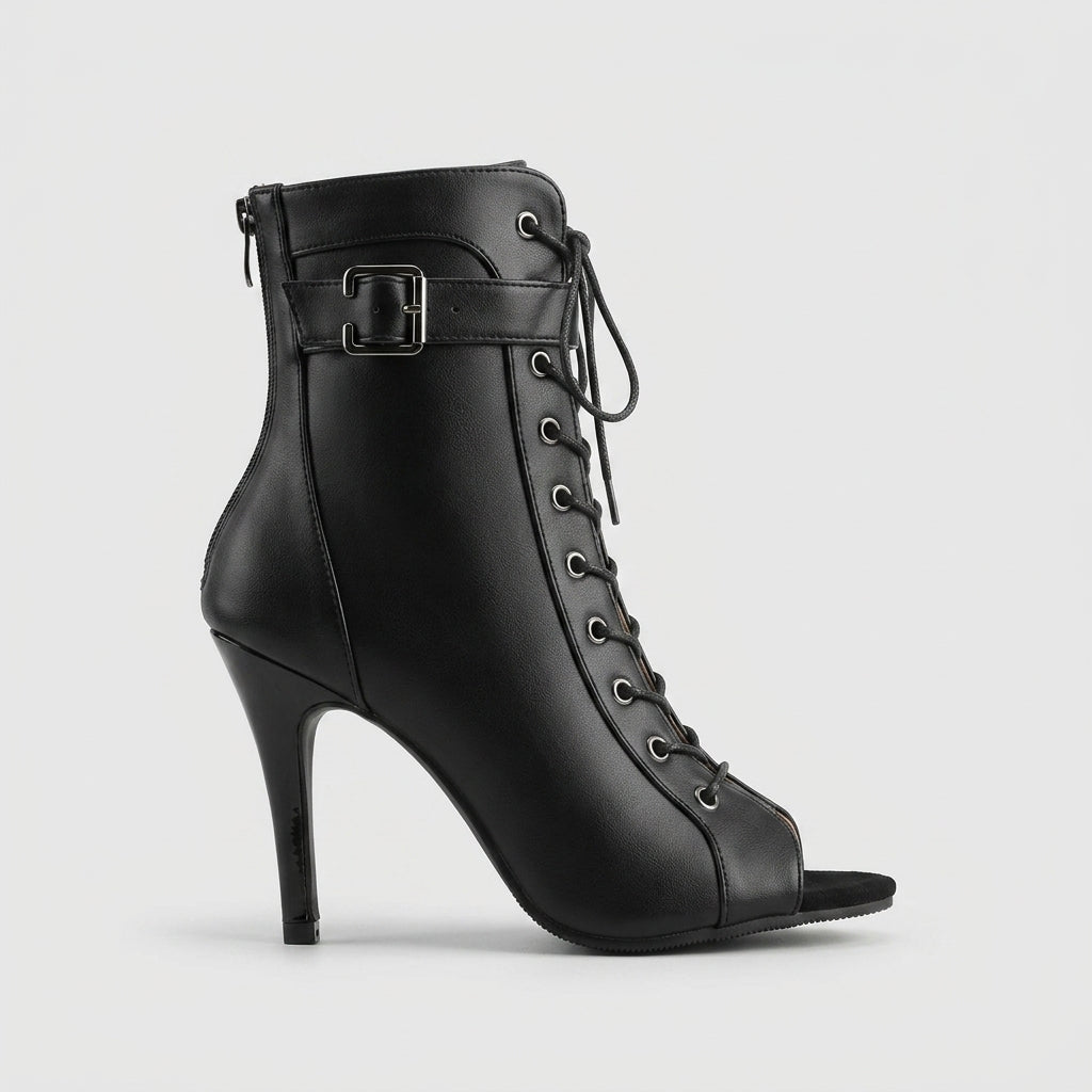 Women's Ankle Boots Open Toe Lace-Up Stiletto Heel Buckle Strap