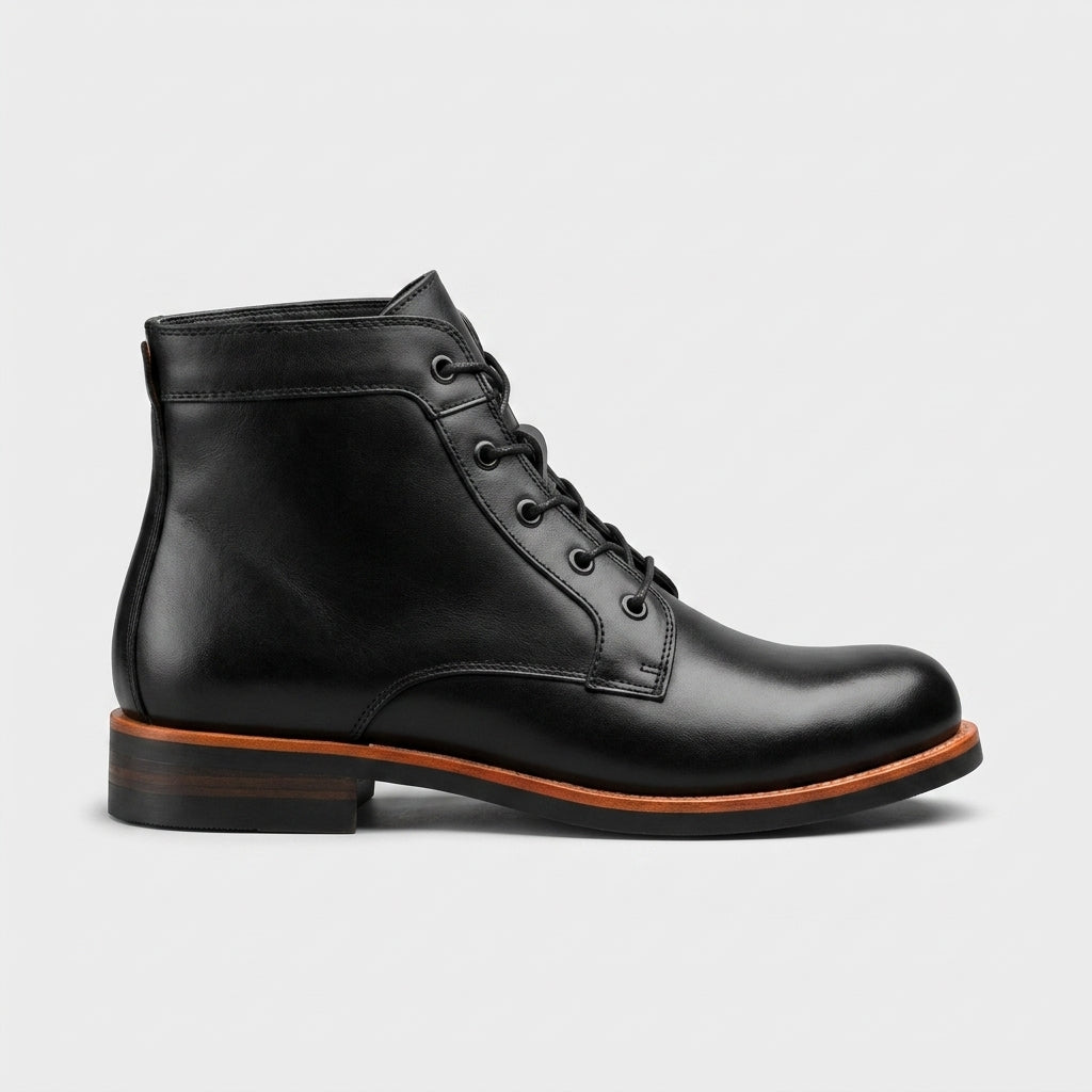 Men's Ankle Boots Lace-Up Round Toe Low Block Heel