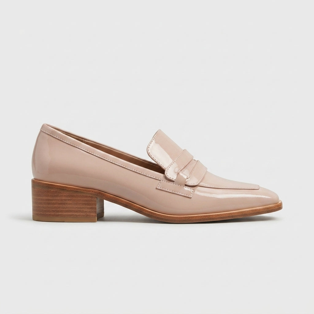 Women's Penny Loafers Slip-On Block Heel Patent Square Toe