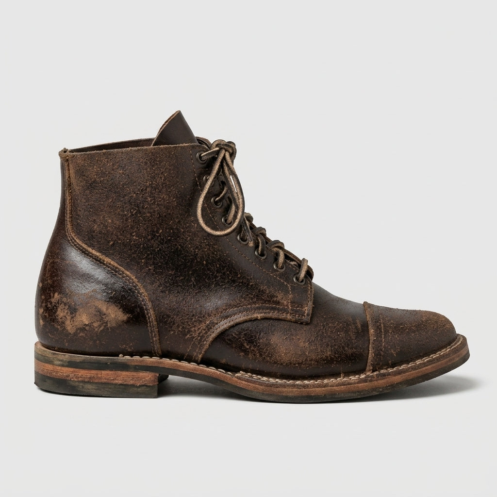 Men's Ankle Boots - Lace-Up - Cap Toe - Low Stacked Heel