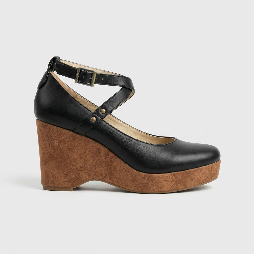 Women's Platform Heels - Closed-Toe Ankle-Strap Block Heel