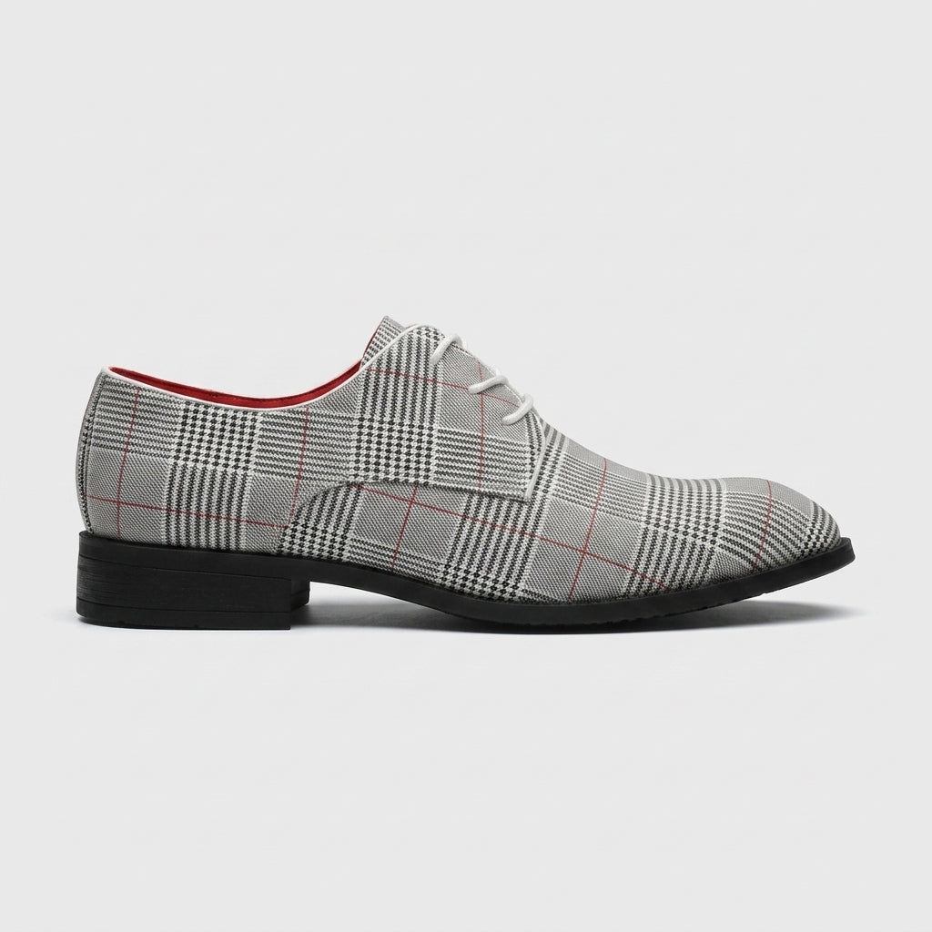 Men's Dress Shoes Glen Check Pointed Toe Lace-Up Low Block Heel