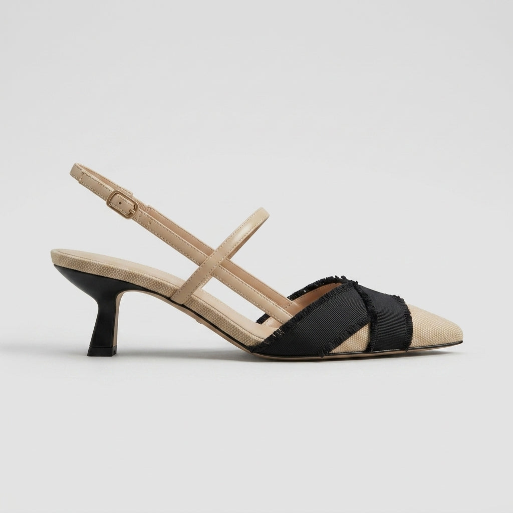 Women's Slingback Heels - Pointed Toe - Kitten Heel - Bow Detail