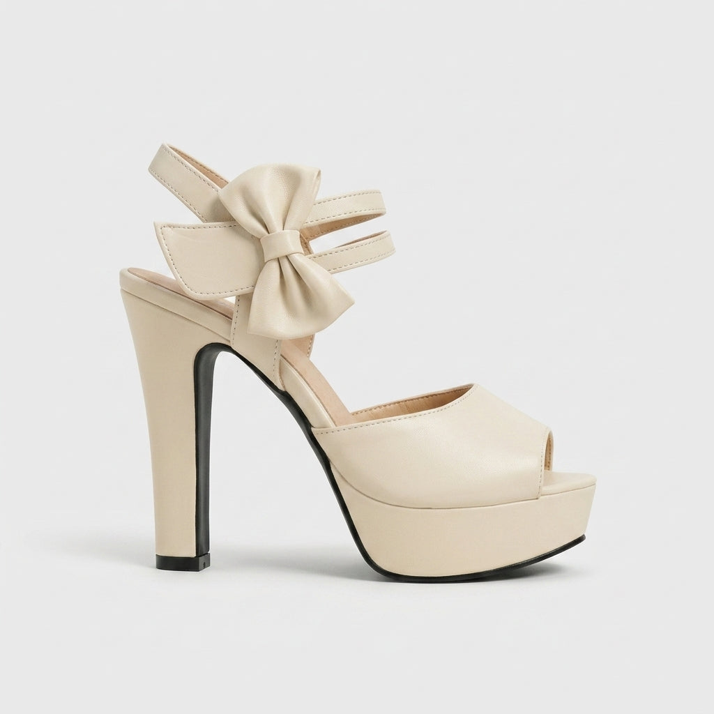 Women's Platform Sandals - Peep Toe Block Heel Bow