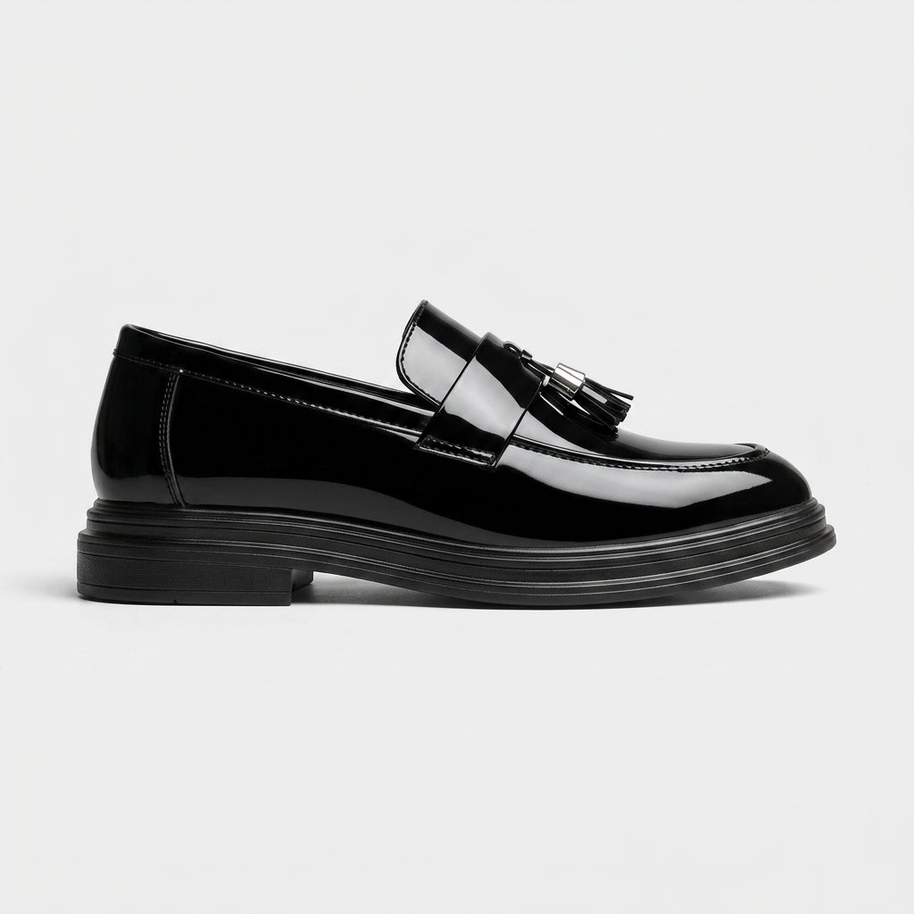 Men's Patent Penny Loafers with Tassel Detail - Platform Sole