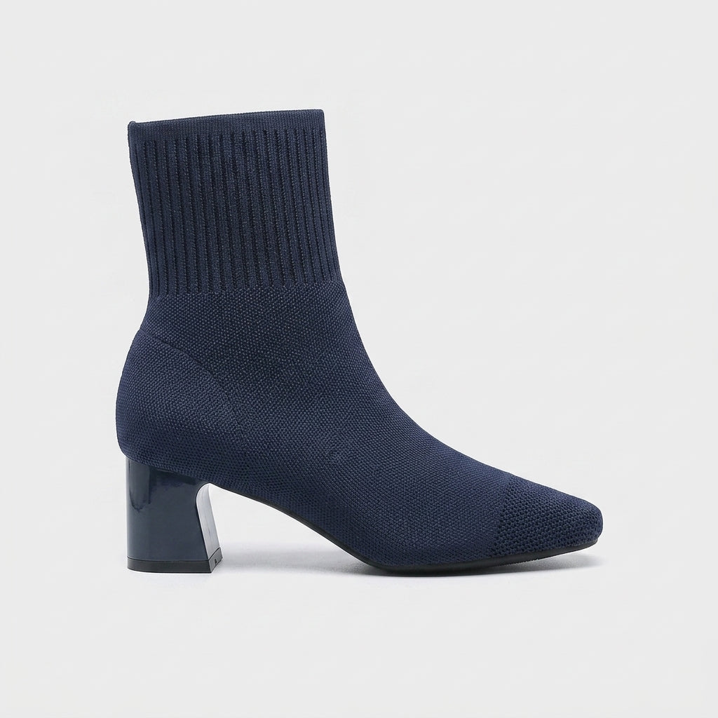 Women's Ankle Knitted Boots - Block Heel - Square Toe