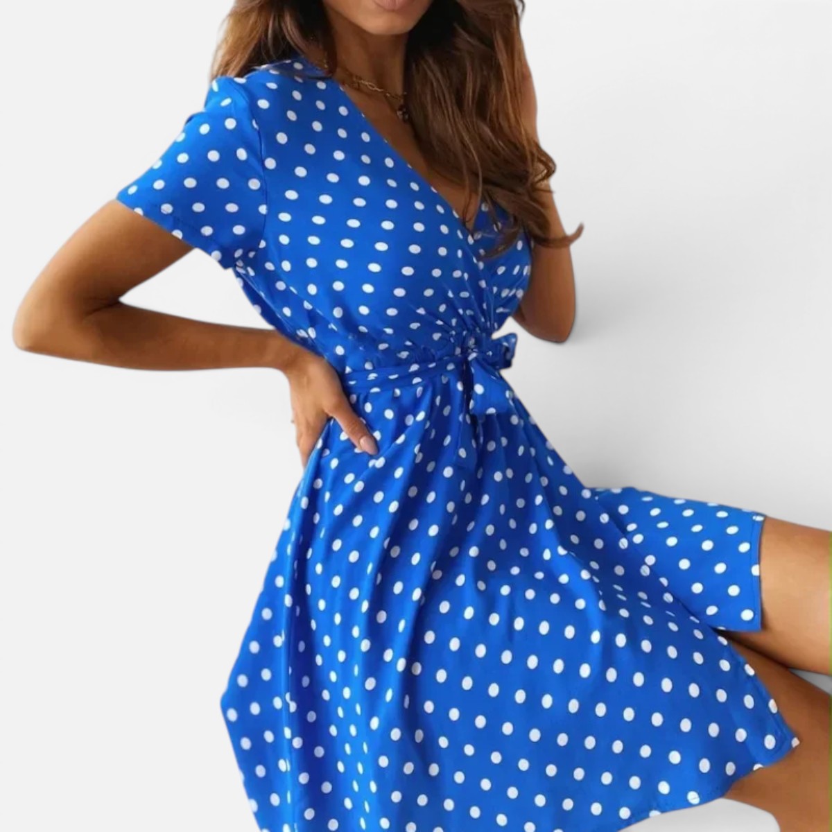 Delphina | Romantic Polka Dot Wrap Mini Dress