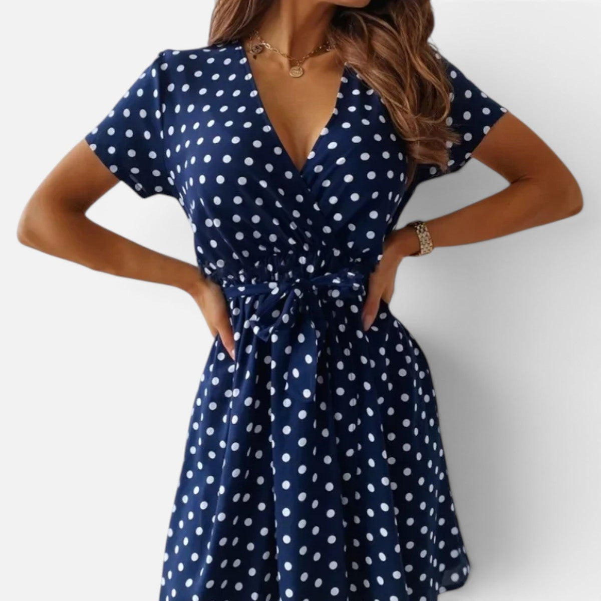 Delphina | Romantic Polka Dot Wrap Mini Dress