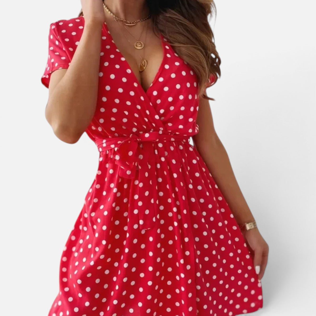Delphina | Romantic Polka Dot Wrap Mini Dress