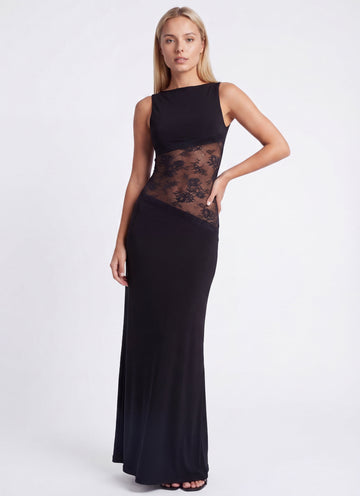 Evangeline | Elegant Lace Panel Formal Maxi Dress