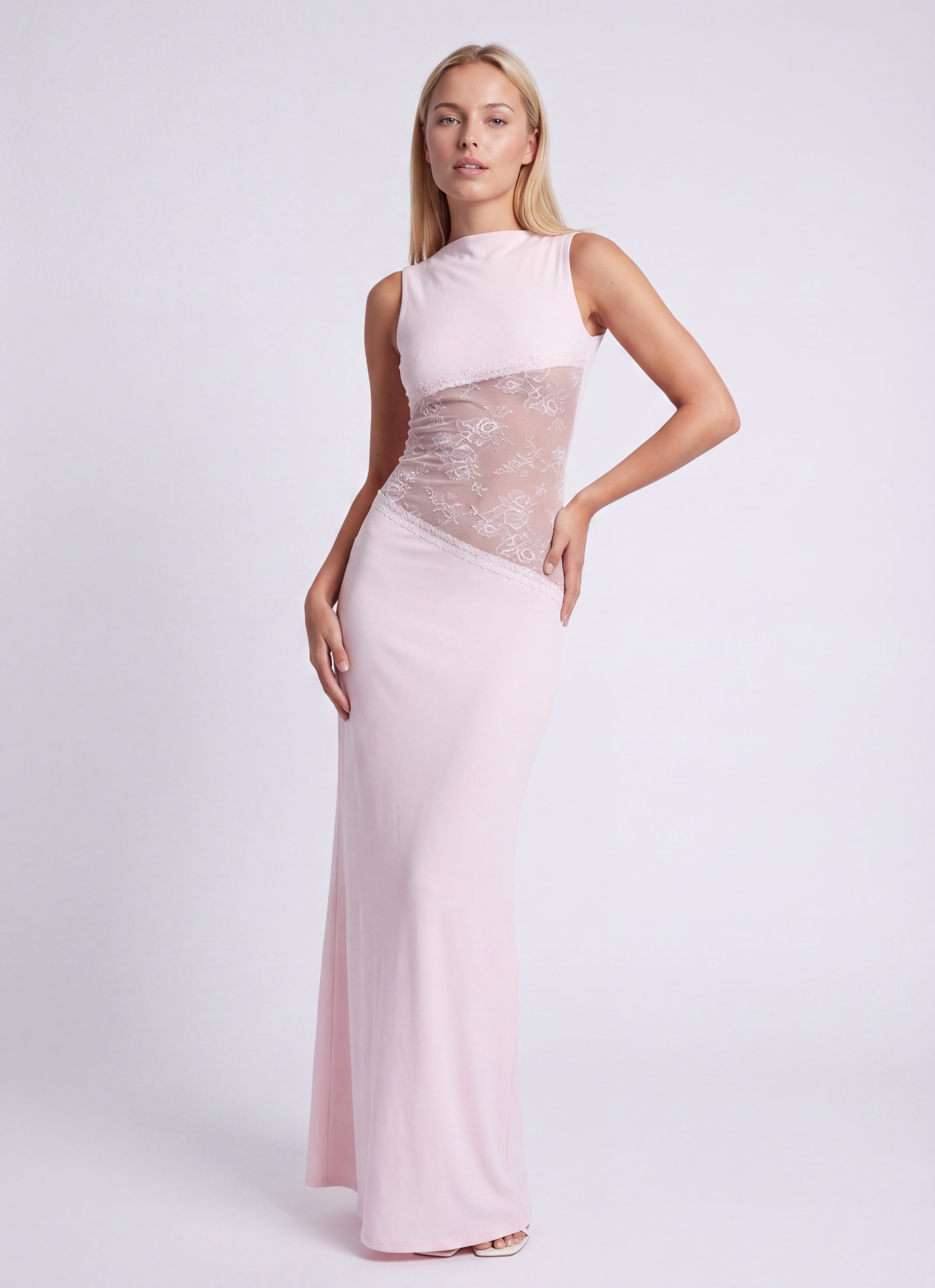 Evangeline | Elegant Lace Panel Formal Maxi Dress