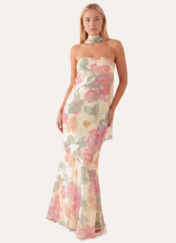 Celeste | Elegant Floral Strapless Maxi Dress