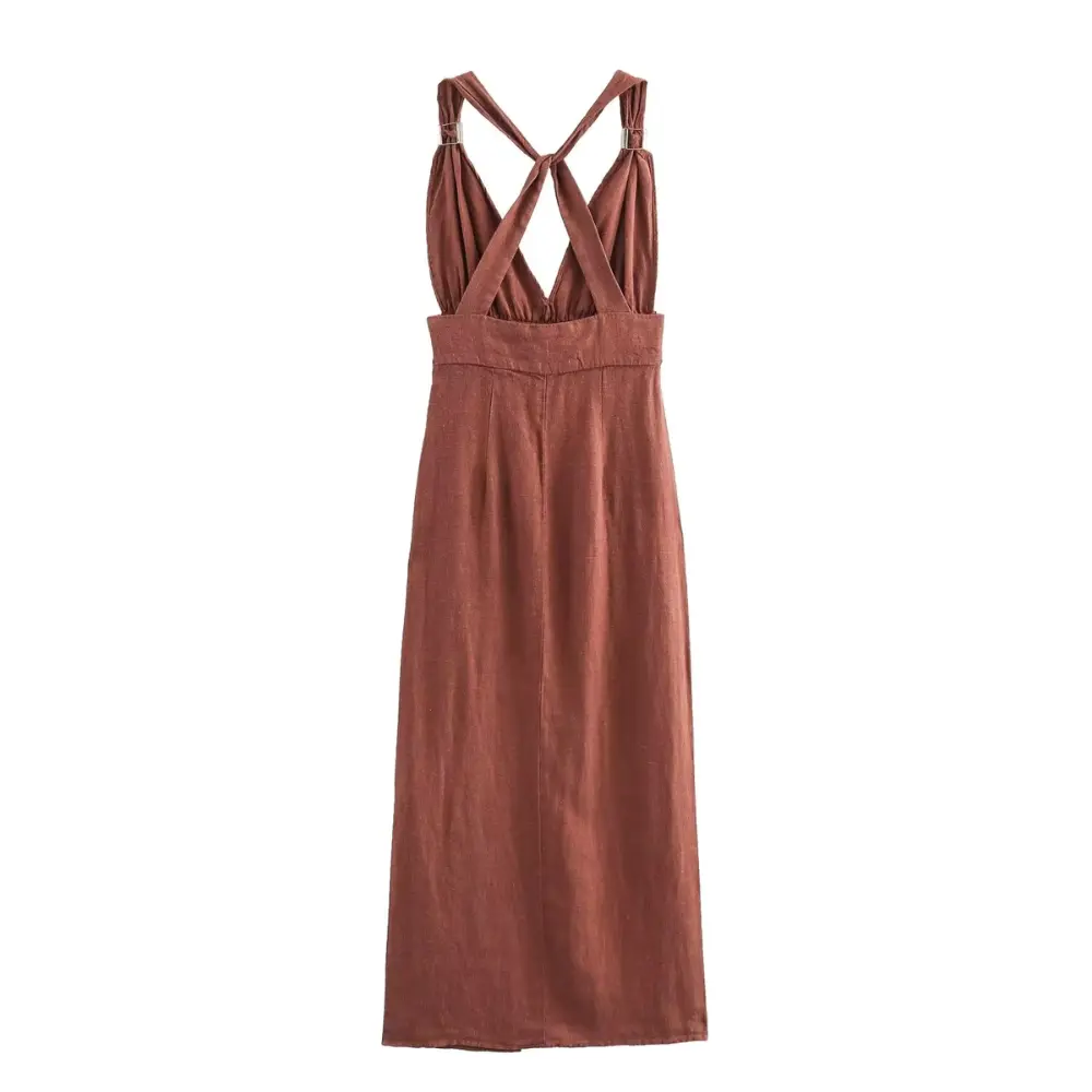 Seraphina | Elegant Linen Crossback Maxi Dress