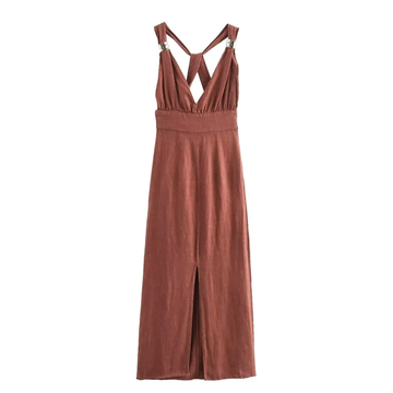 Seraphina | Elegant Linen Crossback Maxi Dress