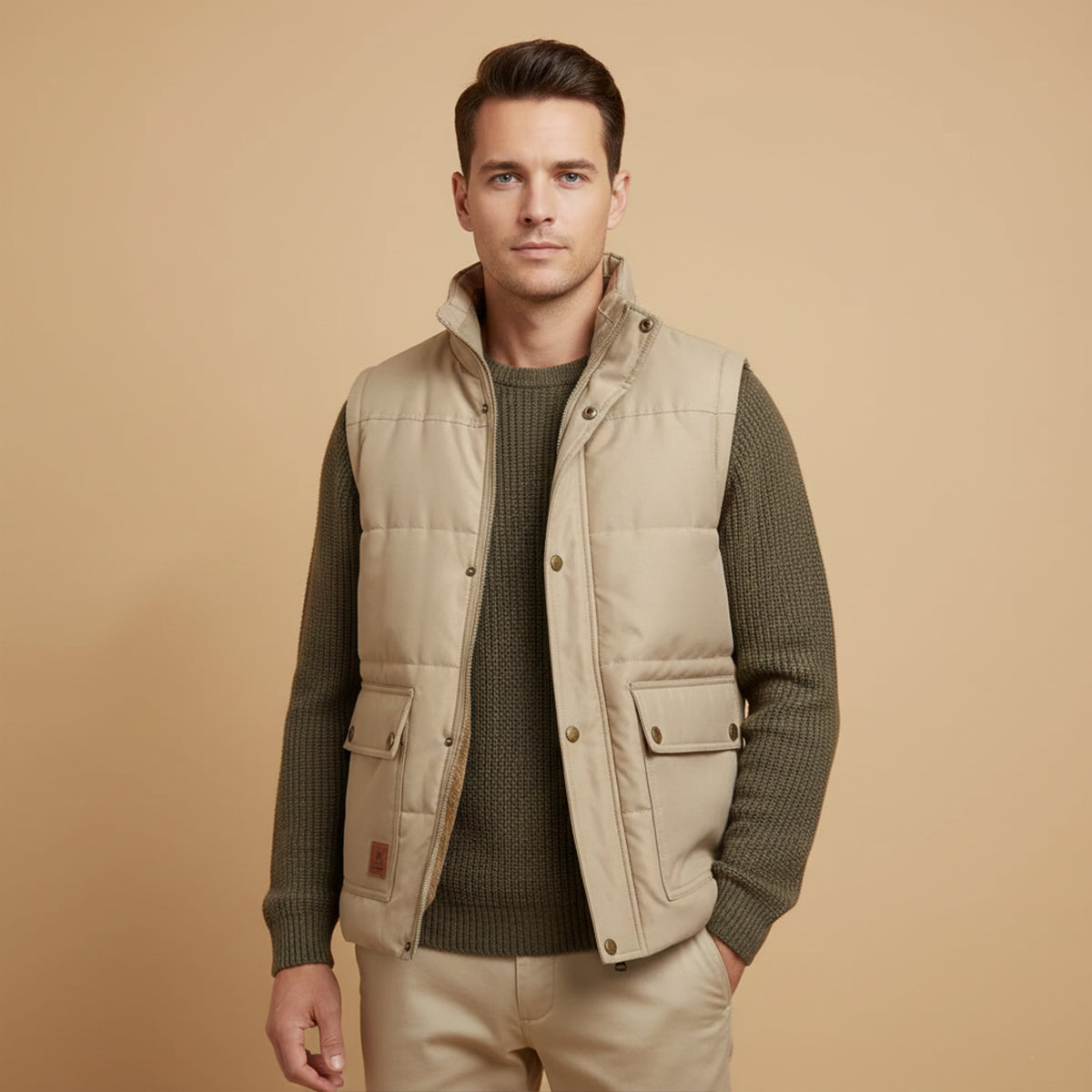 Men’s Insulated Winter Vest with High Neck and Button Front