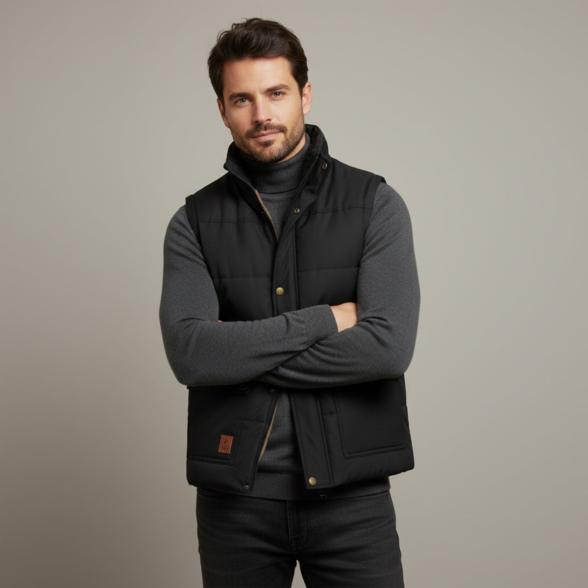 Men’s Insulated Winter Vest with High Neck and Button Front