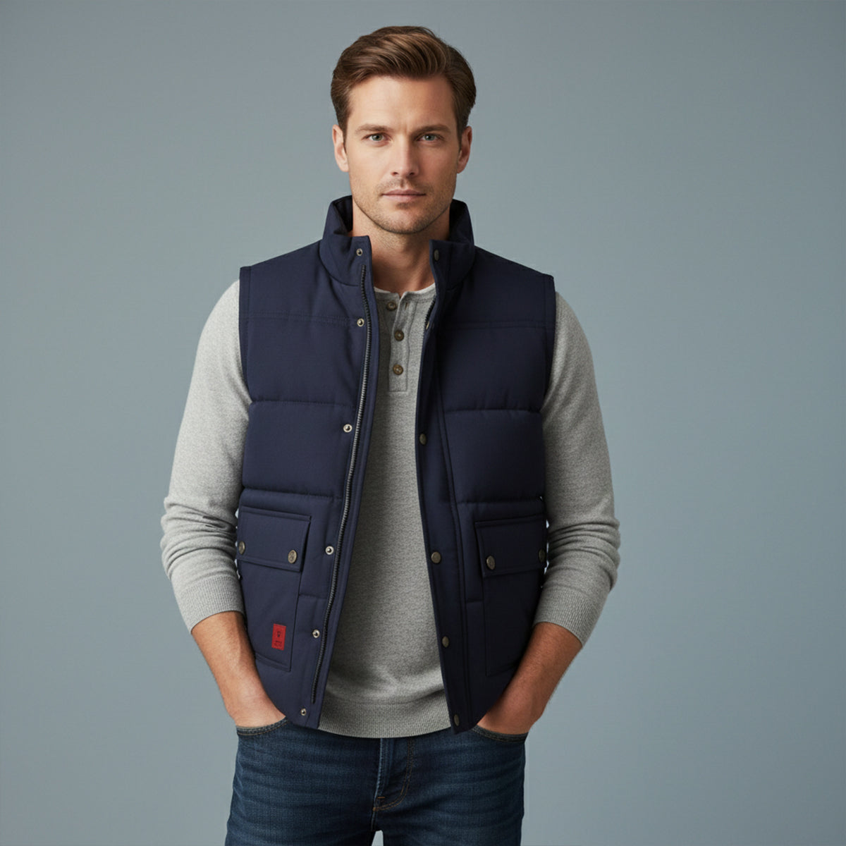 Men’s Insulated Winter Vest with High Neck and Button Front