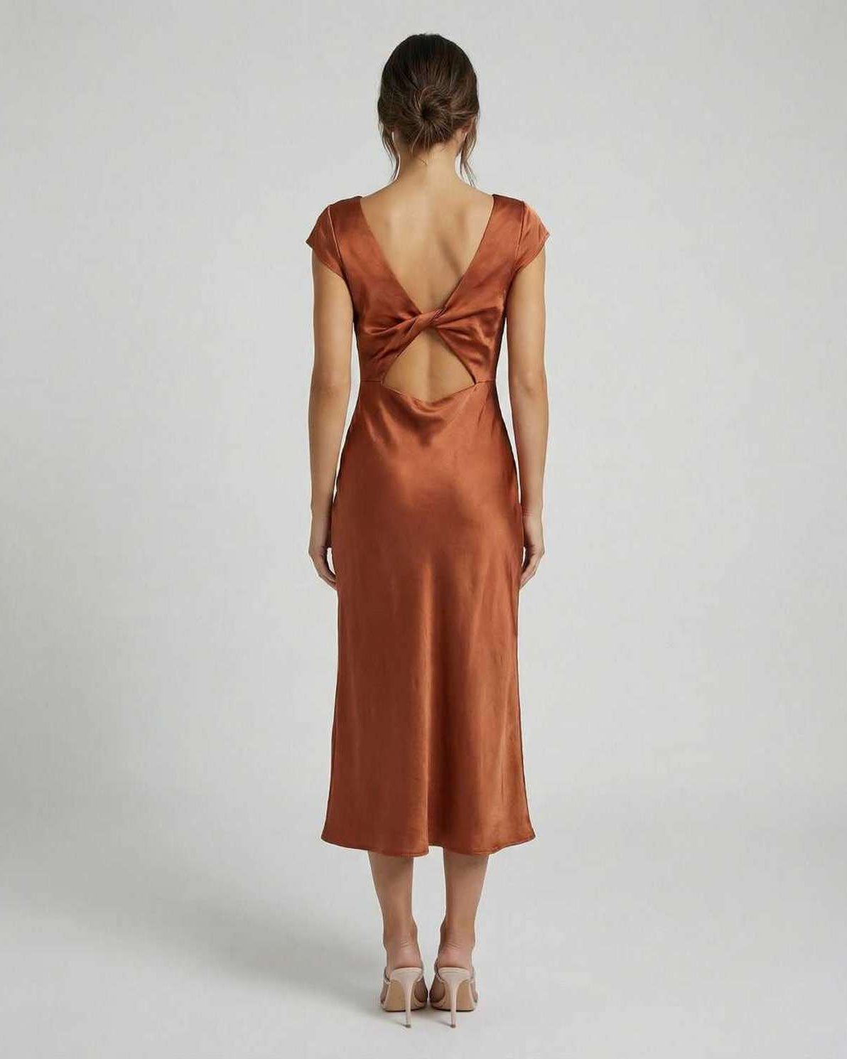 Celestria | Elegant Satin Bow Back Midi Dress