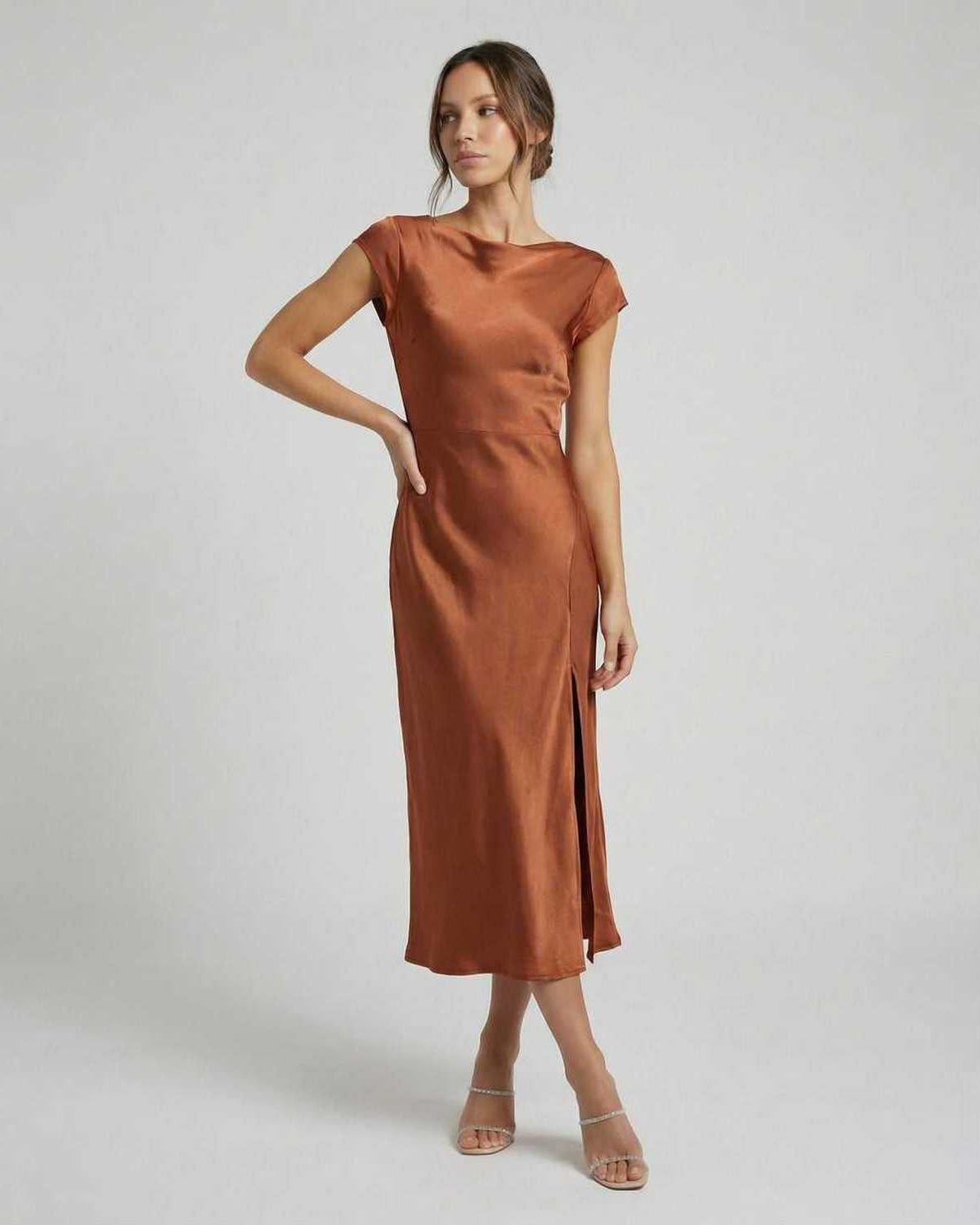 Celestria | Elegant Satin Bow Back Midi Dress