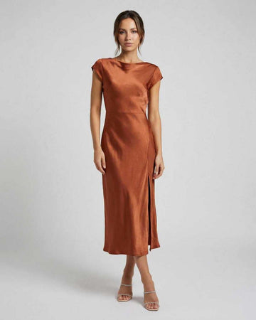 Celestria | Elegant Satin Bow Back Midi Dress