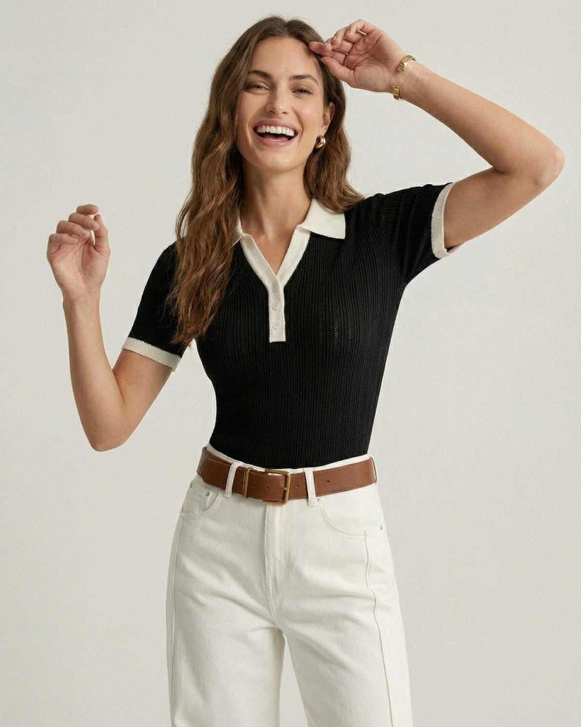 Beatrice | Classic Ribbed Contrast Polo Clothing
